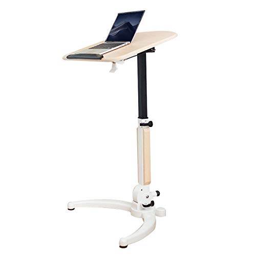 Stahlrahmen Tv Ständer Höhenverstellbar mit Weißes MDF,Abschließbare Rollen, Höhenverstellbar, Drehbar, Tisch Höhenverstellbar für Ältere