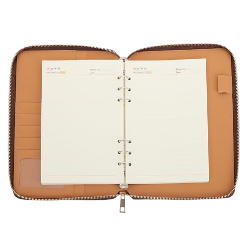jojofuny Cuaderno Suelto con Funda de Cremallera Notas Portátil para Escritura y Planificación Diaria Libreta de Oficina Compacta y Multifuncional Marrón