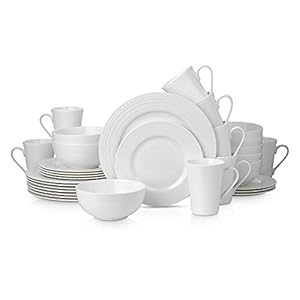 Stone lain Bone China Round Swirl Design 32 Piece Dinnerware Set, White