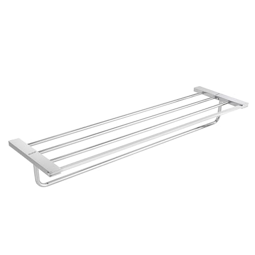 Image of Ruhe 24 Inch Aurum Bathroom Towel Rack /Towel Holder /Towel Stand | Wall Mounted Shelf with Hanging Rod, Durable Metal with Chrome Finish