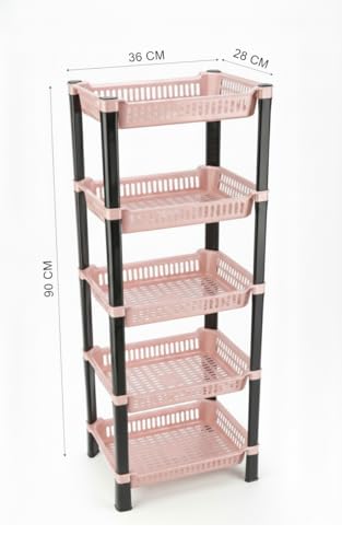 Image of U-Max Multi Tire Kitchen Storage Rack, Plastic Utility Shelf Organiser, Space Saving Storage Solution, Revolving Vegetable Rack (Orange, 5)