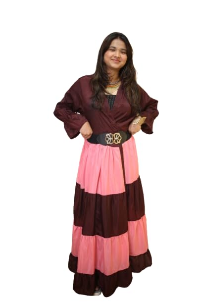 Women's Stylish Kaftan Dress | Burgundy and Peach Pleated Maxi Dress with Colour Block Design | Open Front | Georgette Material | Floor Length | Lightweight Long Shrug for Casual Wear-image-25