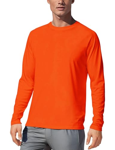 Mens UPF 50+ Long Sleeve Tee Shirts UV Sun Protection Quick Dry Tee Shirt Swim Athletic Running Workout Safety Orange
