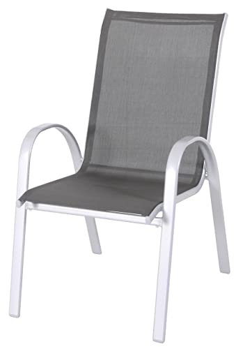 aro Gartenstuhl mit Armlehne, Stahl/Textilen-Bespannung, 53 x 65 x 74 cm, Stapelbar, 110 kg Tragkraft, Schwarz/Silber