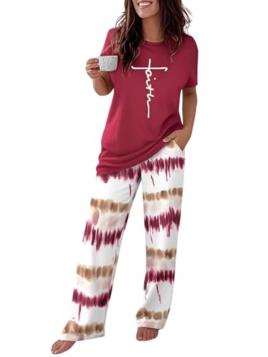 Image of CHICME Womens Pajamas Sets 2 Piece Short Sleeve Lounge Set Printed Loose Pants Pj Sets Loungewear Set