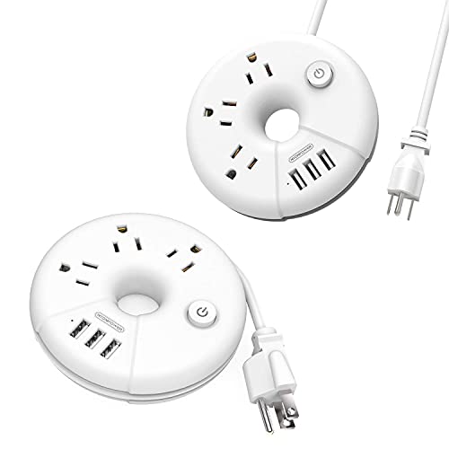 NTONPOWER Travel Power Strip Bundle, 3 Outlets 3 USB Portable Desktop Charging Station with 15 inch Short Cord and 5ft Extension Cord for Office, Home, Hotels, Cruise Ship, Nightstand - White - image 1