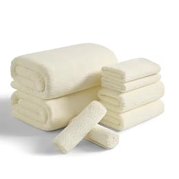 8 Piece Bath Towel Set |2 Oversized Large Bath Sheet,2 Hand Towels,4 Washcloths| Ultra Soft Cozy Bath Towel Set for Bathroom Hotel Gym Spa,Highly Absorbent Quick Dry Bathroom Towel Collections,Cream