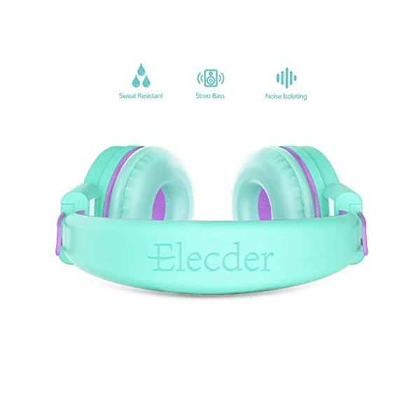 ELECDER i37 Kids Headphones Children Girls Boys Teens Foldable Adjustable On Ear Headphones 3.5mm Jack Compatible Cellphones Computer MP3/4 Kindle School Tablet Green/Purple - Image 4