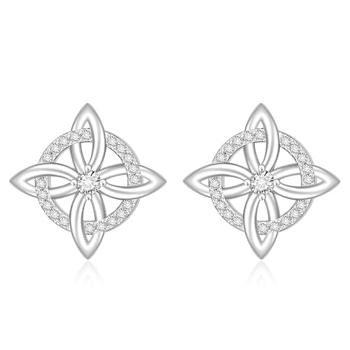 Celtic Knot Infinity Moonstone Stud Earrings for Women S925 Sterling Sliver Triquetra Hypoallergenic Piercing Studs for Sensitive Ears Trendy Dainty Irish Gifts