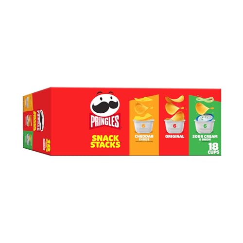 Pringles Potato Crisps Chips, Lunch Snacks, Office and Kids Snacks, Snack Packs, Variety Pack, 12.9oz Box (18 Cups)