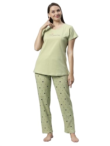 Image of DZZO Women's Cotton Printed Night Suit Set of T-Shirt & Pyjama, Night wear Dress, Relaxed wear for Women /Girls
