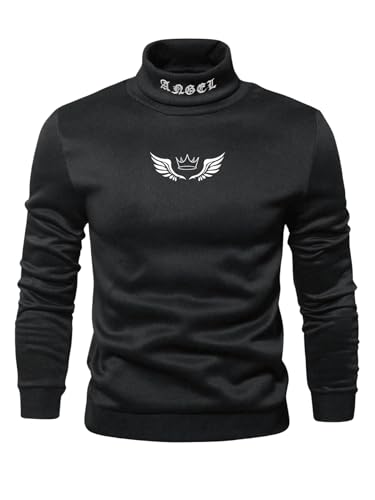 SHENHE Men's Graphic Letter Print Mock Neck Long Sleeve Casual Pullover Sweatshirt Top