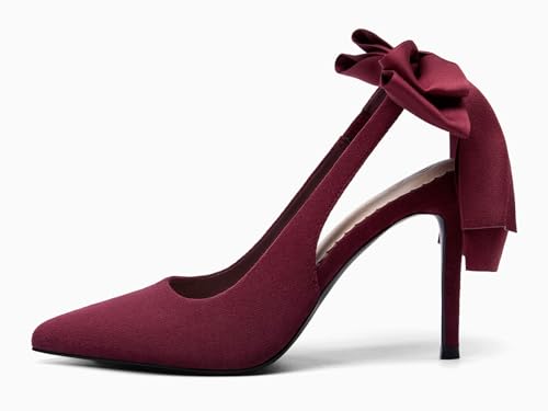 Image of Coutgo Womens Slingback High Heels with Bow Closed Pointed Toe Wedding Bride Dress Shoes Satin Pumps