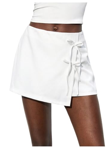 MakeMeChic Women's Bow Knot Mini Skirt Asymmetrical Hem Wrap A