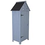 CHARLES BENTLEY FSC® 100% Slim, Tall, Garden, Storage Shed, Grey, Wooden, Patio, Store Shed, Sentry Style, Box, Extra Height, 3 Shelves, Hutch, Wooden Lock, Metal Lock, Fir Wood (179x77x54cm)
