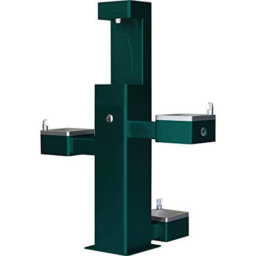 Global Industrial Outdoor Bottle Filler & Bi-Level Drinking Fountain & Pet Station, Green Powder Coat