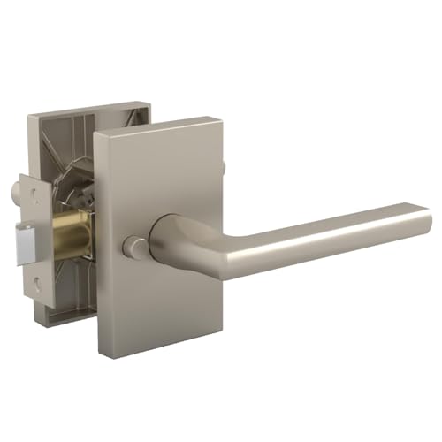 Image of Mega Handles Glamor Privacy, Lever & Lock Door Handle Set for Hallway, Closet and Bathroom, Keyless Lock, Heavy Duty Door Levers, Fits All Standard Door Sizes, Screws Included - Satin Nickel (1 Pack)