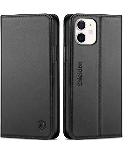 PU Leder Hülle Für IPhone 12 - Mit RFID-Blocker, Kartenfach, Ständer & Magnet, Stoßfest, Schwarz