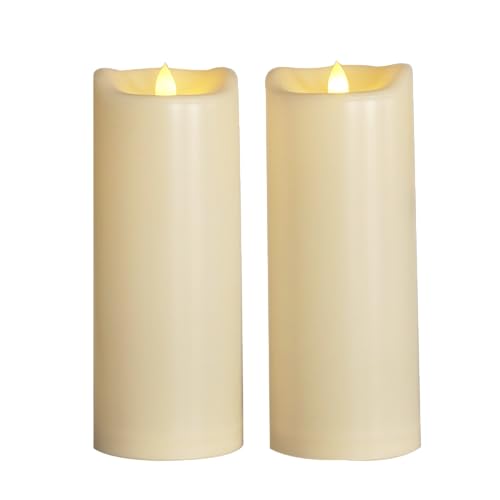 Image of CANDLE CHOICE Large Waterproof Outdoor Battery Operated Flameless Candles with Timer Realistic Flickering Plastic Electric LED Pillars for Lantern Garden Yard Halloween Christmas Decorations 4x10 2PCS