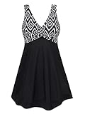 Picture of MiYang Women's Plus Size Printing Padded High Waist Swimdress Black White Diamond US 3XL (20W-22W)