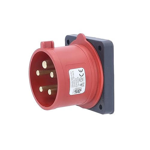 as - Schwabe CEE-Anbaustecker - CEE Stecker - 400V/32A/5-polig/6h - Flanschmaß 75 x 75 mm - Lochmaß 60 x 60 mm - Stromstecker Schlagfest - Spritzwassergeschützt IP44, 60444