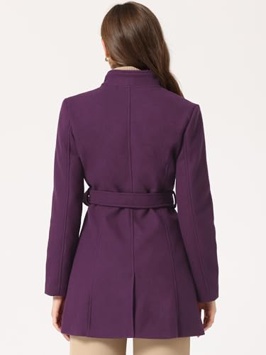 Image of Allegra K Women's Winter Elegant Stand Collar Overcoat Long Belted Pea Coat