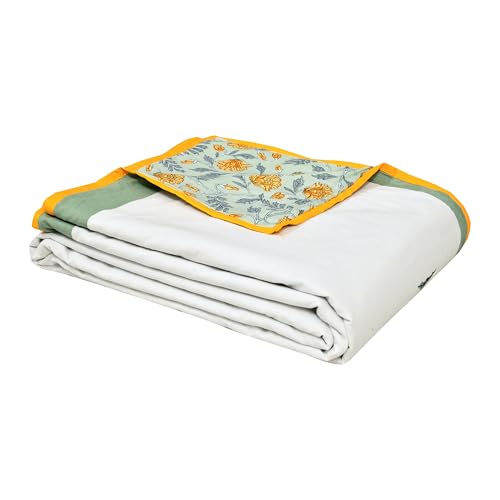 Image of BLOCKS OF INDIA 100% Cotton Dohar King Size Reversible Hand Block Printed Malmal Summer Dohar /Blanket (Green Tree of Life)