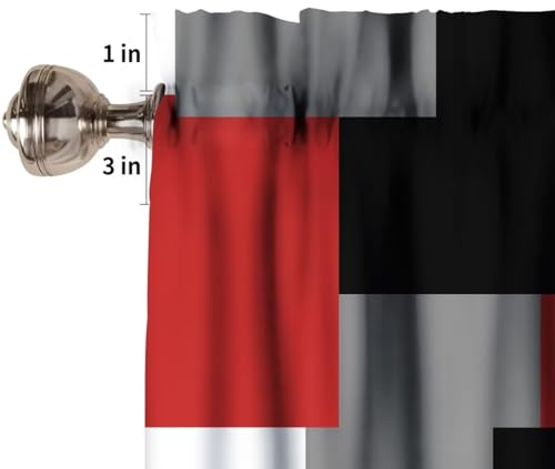 Image of Red Black Grey Geometric Window Valance Curtain, Splicing Geometric Plaid Abstract Square Multicolor Checkered Window Treatment Valances for Kitchen Living Room Cafe Decor 54'x18', 1 Panel