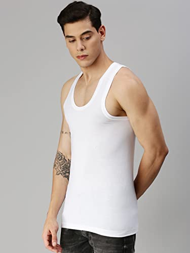 Image of ONN Men's White Super Combed Cotton Rib Round Neck Sleeveless Vest with Extended Length for Easy Tuck | Relaxz OR111 |