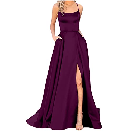 CSWH Sommerkleid Damen Cocktailkleid mit Schlitz Elegant Einfarbig Kleider...