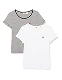 Punto de canalé suave Levi\'s 2PACK Crewneck tee Camiseta, 2 Pack Tea White + & Annalise Stripe C96298, M (Pack de 2) para Mujer