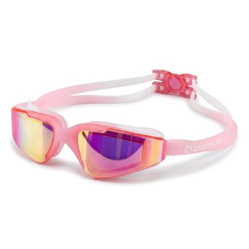 Image of BURNLAB Kids Mirrored Lens Swimming Goggles for Pool and Outdoor Swimming, Adjustable Fit, kids Boys and girls (pink)