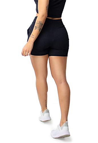 Short Ribana Vicbela Calenado Cintura Alta (M, Preto)