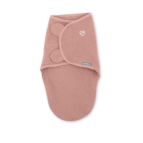 Image of SwaddleMe by Ingenuity Muslin Original Swaddle, 100% Cotton, Size Small /Medium, for Ages 0-3 Months, 7-14 Pounds, Up to 26 Inches Long, 1.5 TOG - Blush