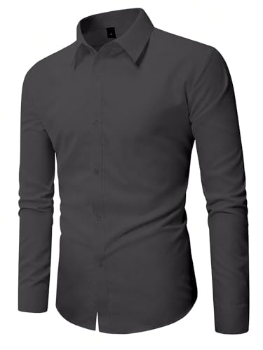 Image of AVANOVA Men's White Long Sleeve, Slim Fit Button Down Dress Shirt for Men | Casual Office Wear | Formal Business Shirts | Stylish Plain Single Breasted Shirt(Shirt 87)