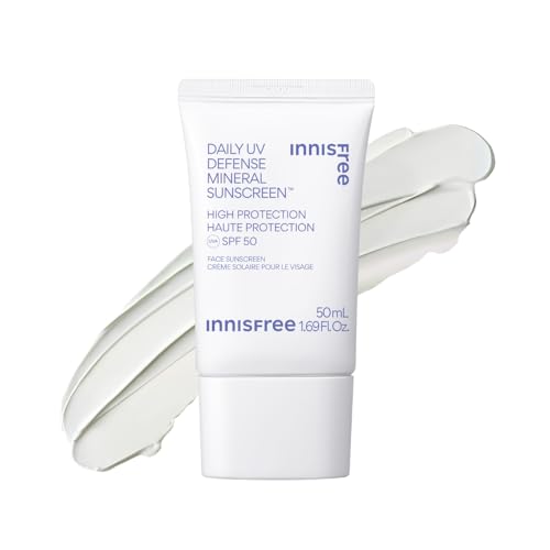 INNISFREE Daily UV Defense Mineral Sunscreen SPF 50 Hydrating and Soothing Korean Mineral Sun Cream Protection for glow & healthier skin 50ml