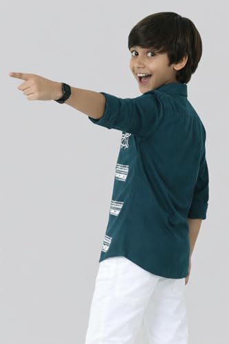 Image of Zilcon Boys Half & Half Long Sleeve Shirts Classic Collared Button-Down Tshirt Solid Cotton Letter Printed Kids & Junior Boys Shirt