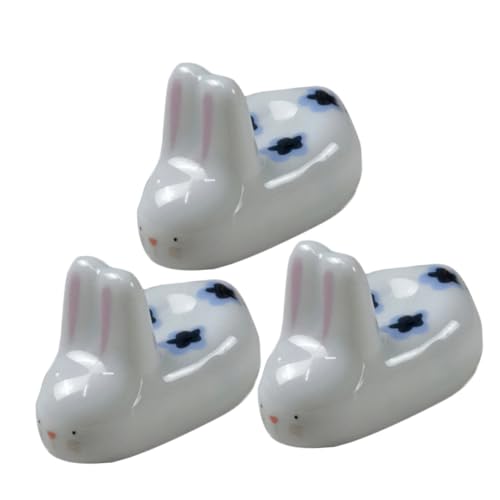 CIYODO 3Pcs Cute Ceramic Animals Chopstick Rest Adorable Bunny Design for Preventing Away Chopsticks Keeping Tableware Clean Dining Table Accessory for Home