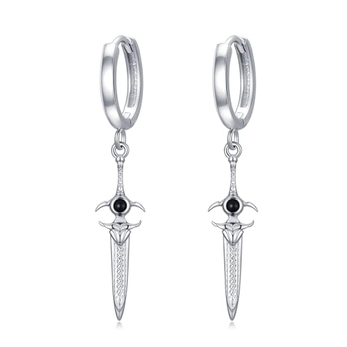 Arrowhead Earrings for Men 925 Sterling Silver Turquoise Sword Dangle Viking Earrings Men Gothic Jewelry for Women