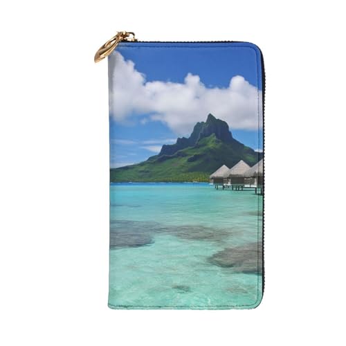 Tahiti Beach Wallet for Men Women Long Purse Leather Clutch Large Business Handbag Travel Phone Holder Credit Card Holder Money Case with Zipper Leather Wallets Gift2