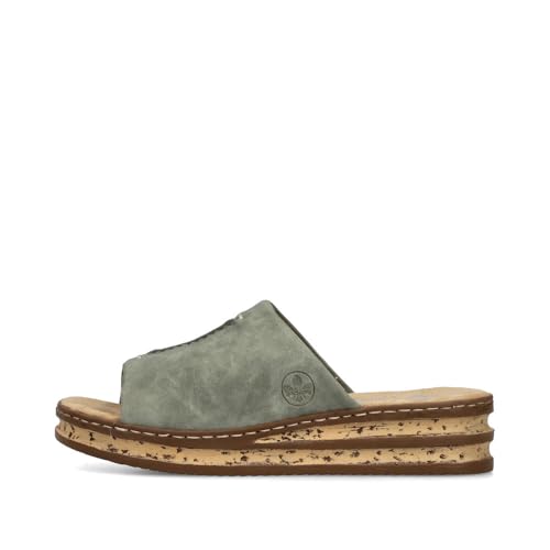 Rieker Damen Pantoletten 62905, Frauen Slipper,Schlupfschuhe,schluepfschuhe,Slip-ons,Backless Slipper,Gartenschuhe,grün (53),39 EU / 6 UK