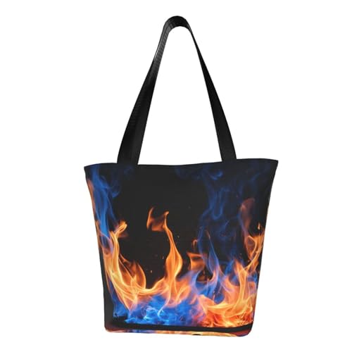 Blue Flame Print Lightweight Shoulder Bag Summer Outings Tote Bags Travel Hiking Work Casual Use