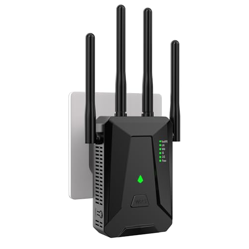WLAN Verstärker, 300Mbit/s WLAN Repeater, WiFi Booster mit Repeater/Router/Access Point Modus, 4 Antennen WiFi Range Extender (Schwarz)