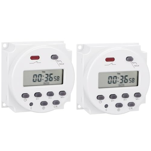 Weasch 2Pcs Timer Switch, CN101A, DC/AC 12V 16Amp, Digital LCD Power Programmable Timer Time Relay Switch, Supports 28 Scheduled Times Daily or Weekly (2)