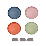 4 Piezas Platos de Plastico Duro Reutilizables,Plato Para Fruta Pastel Ensalada Bocadillos Postres Pasta,Irrompible,Redondo,Gran Capacidad,Apto Para Microondas y Lavavajillas (Color mixto 2, 23cm)