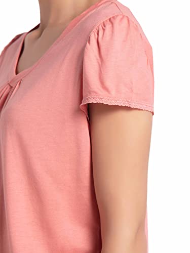 Jockey RX12 Women's Micro Modal Cotton Relaxed Fit Solid V Neck Half Sleeve T-Shirt with Lace Trim On Sleeves