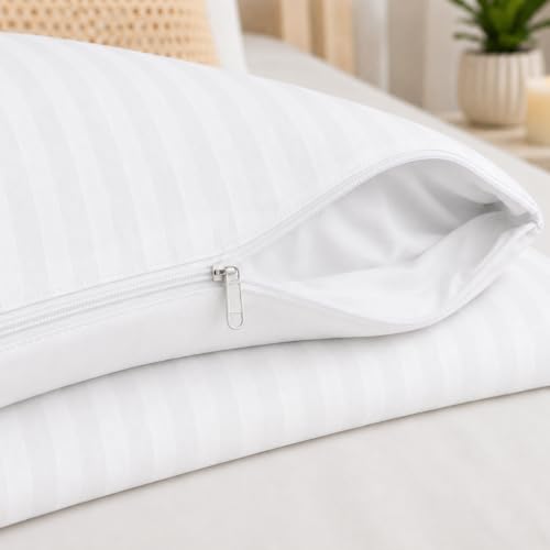 Image of Castiqa Premium Glace Cotton Satin King Size Stripes Pattern Quilt Cover /Duvet Cover /Rajai Cover /Blanket Cover with Zipper Closure (Queen (80x90 inch), White)
