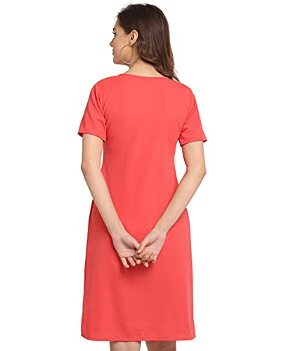 Image of OOMPH! Women's Western & Fusion wear Above Knee /Mid Thigh Length Sheath Red Dress in Lycra Blend Fabric with V Neck and Short Sleeve