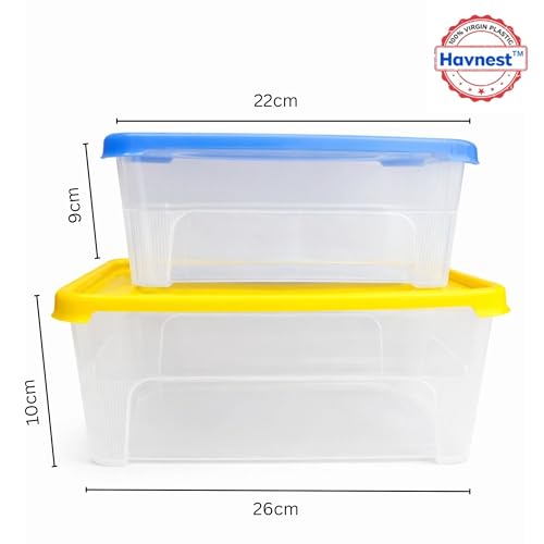 Image of Clear Storage Box(Pack of 2, (Large +Small (Combo)) | 100% Virgin Plastic | Transparent, Stackable Organiser for Jewelry, Beads, Sewing,Medicines & More | Portable Design (Red /Blue /Yellow)