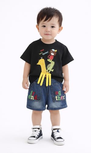 Image of Bold N Elegant Cotton Cute Cartoon Printed Half Sleeve T-Shirt And Shorts Clothing Set For Infant Toddler Baby Boy Girl